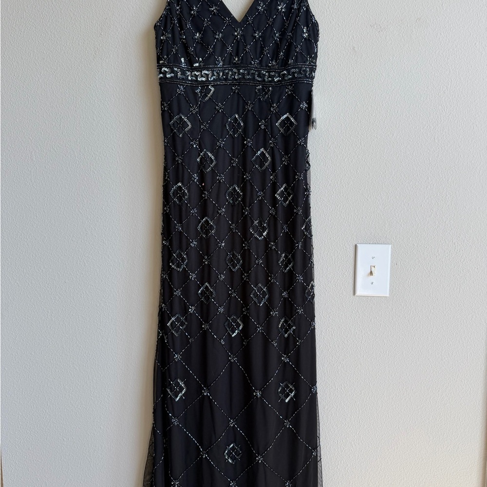 MARINA Black Beaded V-Neck Maxi Dress